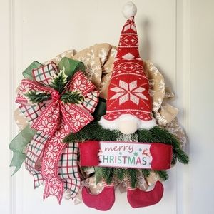 Christmas Winter Gnome Wreath Deco Mesh Bow